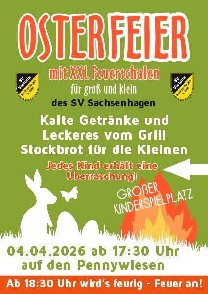 Osterfeier 04.04.2026 ab 17:30 Uhr auf den Pennywiesen